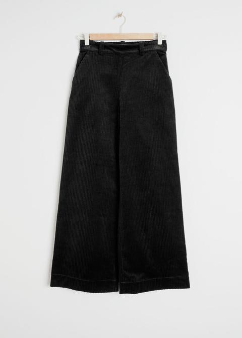 Wide Corduroy Trousers - Black from And 
