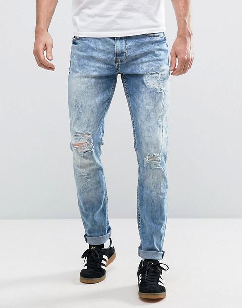 Vaqueros Ajustados Con Lavado Medio Y Roturas Riley De Threadbare