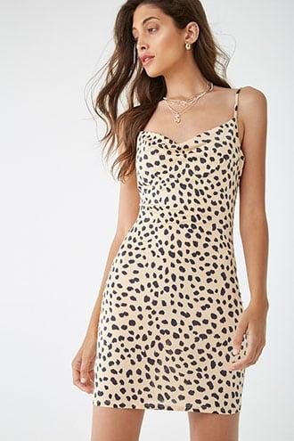 Forever 21 Cheetah Print Cowl Neck Dress , Taupe/black