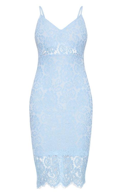 pale blue lace plunge midi dress