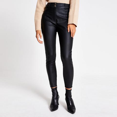 Black Faux Leather High Waisted Trousers