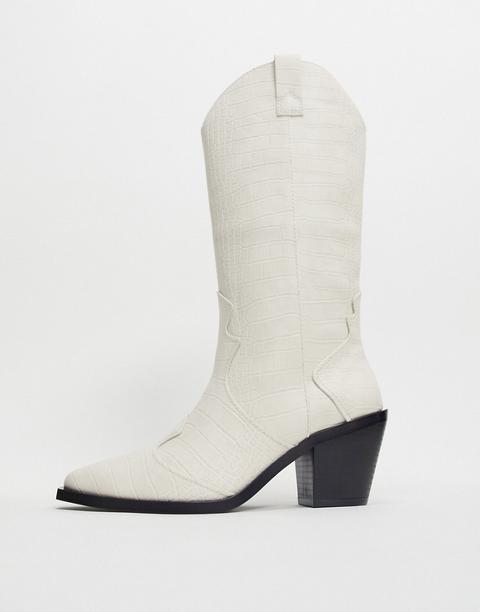 Stradivarius Knee High Western Boots In White