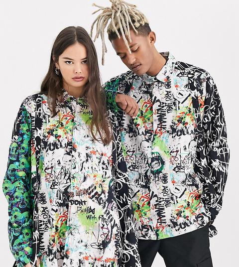 Collusion Unisex Graffiti Print Shirt With Strapping-multi