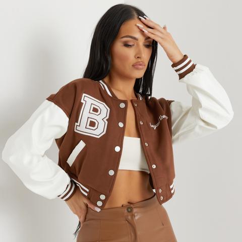 Cropped Oversized Bomber Jacket In Chocolate Uk Extra Small Xs, Brown