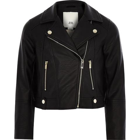 Girls Black Faux Leather Biker Jacket