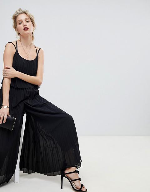 Asos Design - Tuta Jumpsuit Con Top Corto A Pieghe - Nero