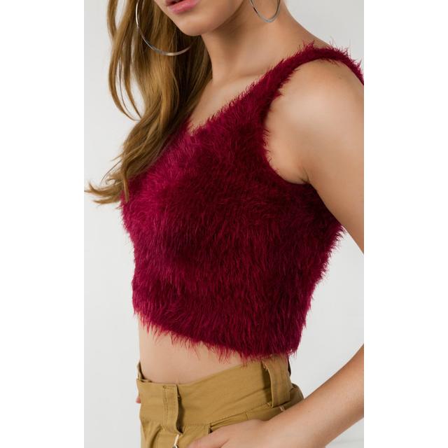 NEON COCO Womens Fluffy Knit Cropped Tank Top Kniited 
