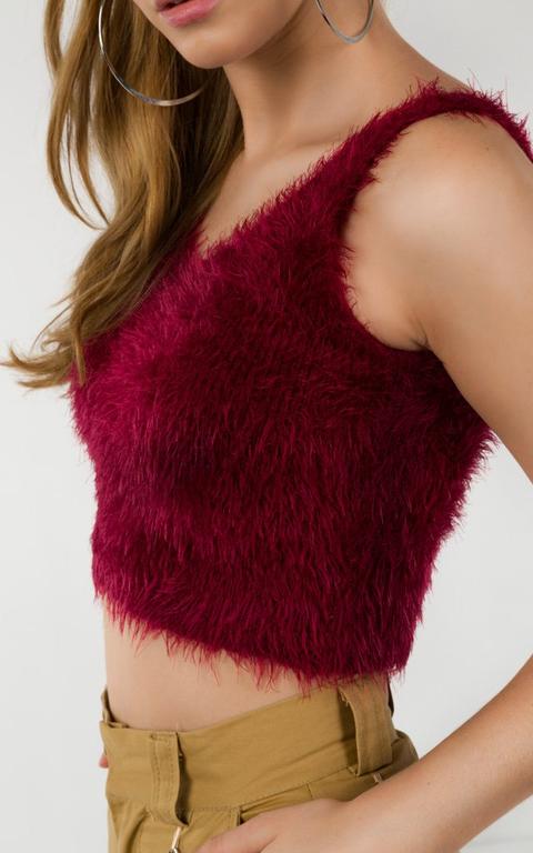 Fluffy Knit Cropped Tank Top
