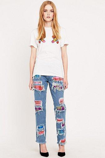 House Of Holland Tartan Blue Boyfriend Jeans