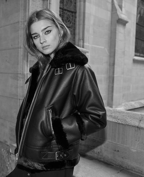 Blouson Fausse Fourrure Noir Bombardier