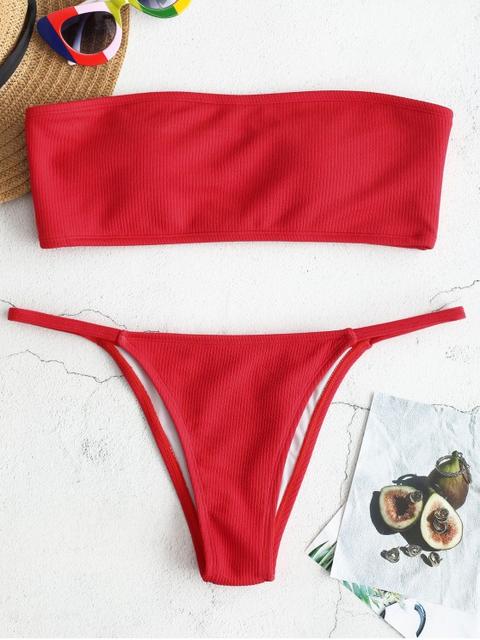 Bikini Bandeau Acanalado Zaful Lava Red