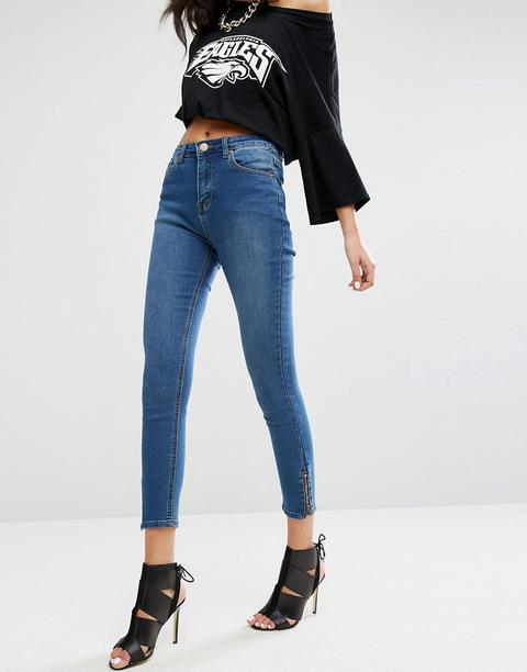 Prettylittlething - Jeans Skinny Alla Caviglia Lavaggio Medio - Blu