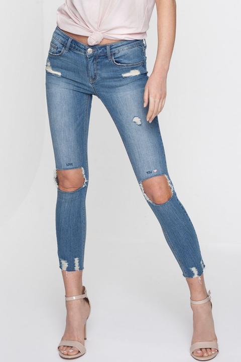 Jeans Skinny Destroyed Blu