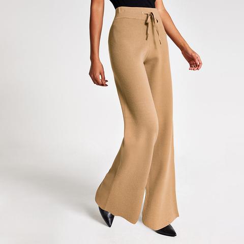 Brown Knitted Straight Leg Trousers