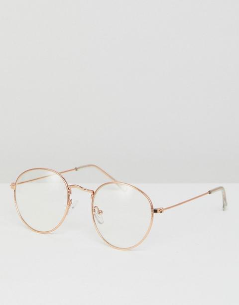 Asos Design Metal Round Glasses With Clear Lens In Gold