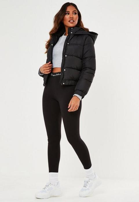 Petite Black Hooded Puffer Jacket, Black