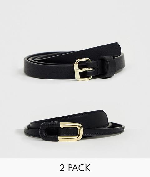Pack De 2 Cinturones Estrechos Y Cinturones Para Vaqueros De Asos Design-negro