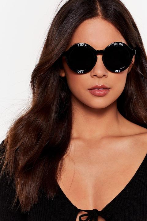 Lunettes De Soleil Rondes À Slogan You Fuck Off - Noir - One Size, Noir