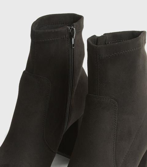 Black Suedette Block Heel Sock Boots New Look Vegan