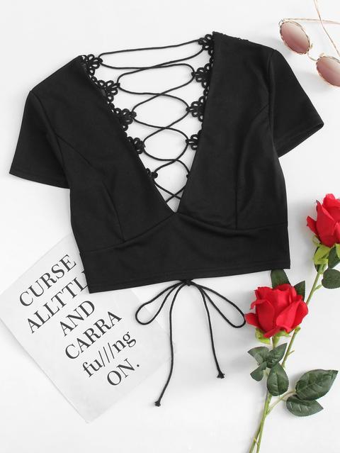 Crop Top Lace Lace Up