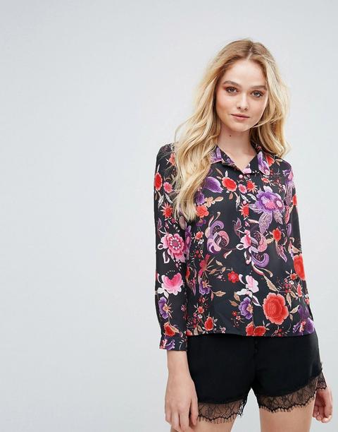 Love - Camicia Stile Pigiama A Fiori - Nero