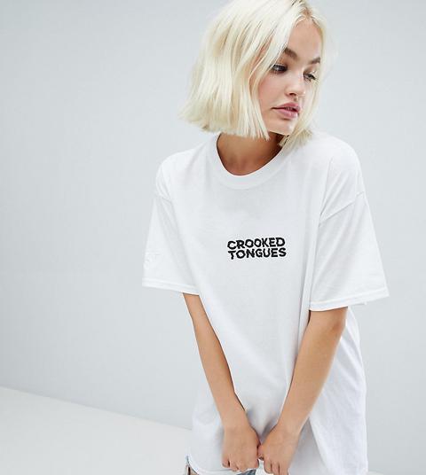 Crooked Tongues - Weißes Oversize-t-shirt Mit Logoprint - Weiß