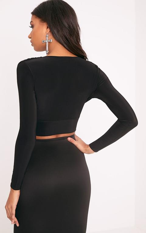 Nicole Black Slinky Ruched Crop Top