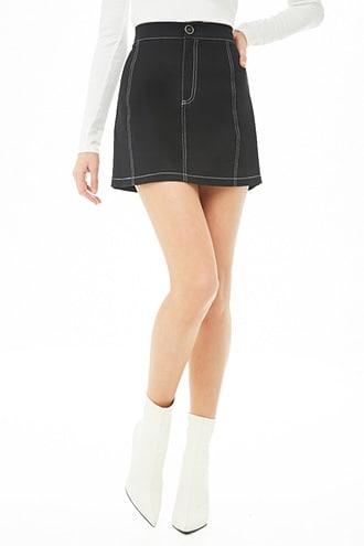 Forever 21 Topstitched Mini Skirt , Black