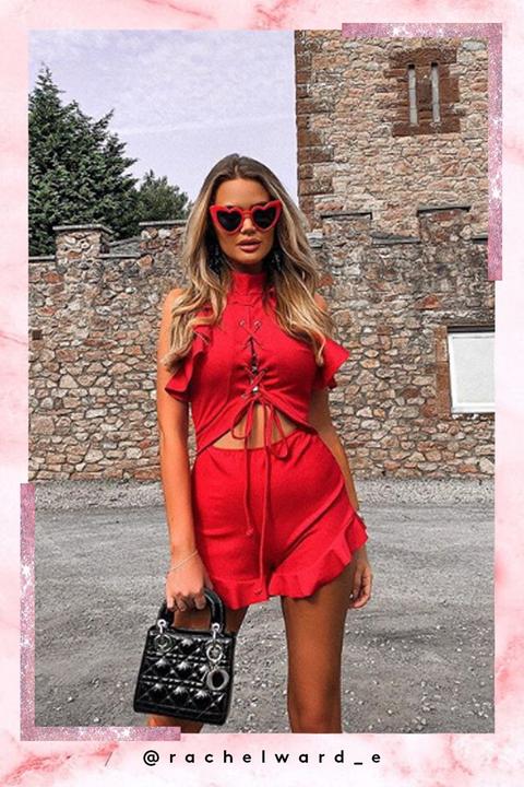 Maria Red Frill Eyelet Playsuit