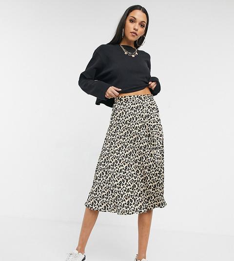 Falda Midi Plisada Con Estampado De Leopardo De Missguided Tall-multicolor