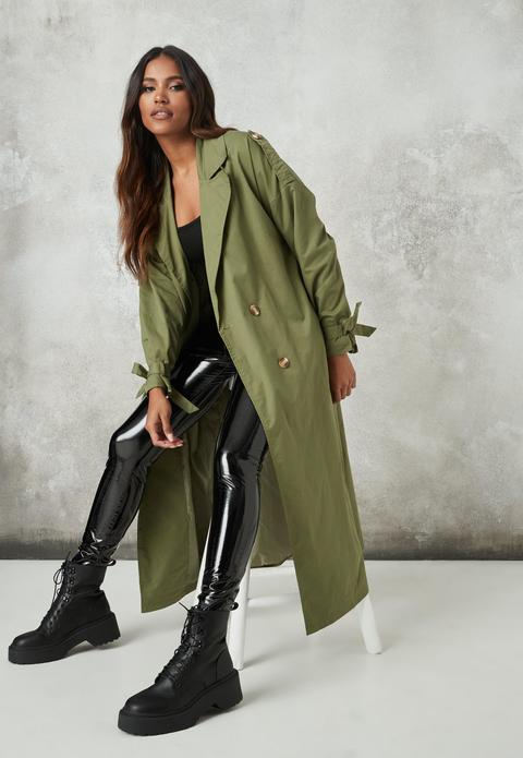 Vert Kaki Manteau Trench Kaki Oversize