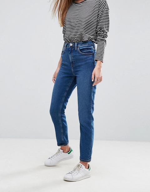 Asos Design - Farleigh - Mom Jeans Slim A Vita Alta Lavaggio Scuro - Blu