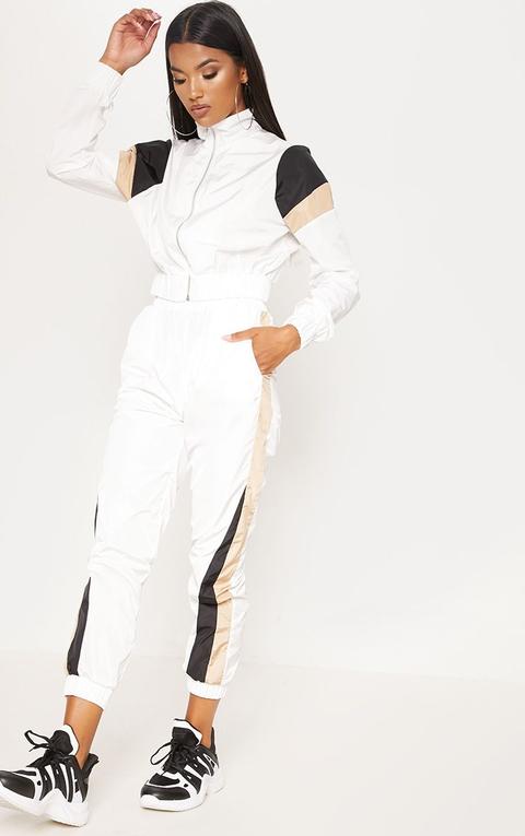 White Stripe Shell Tracksuit Joggers