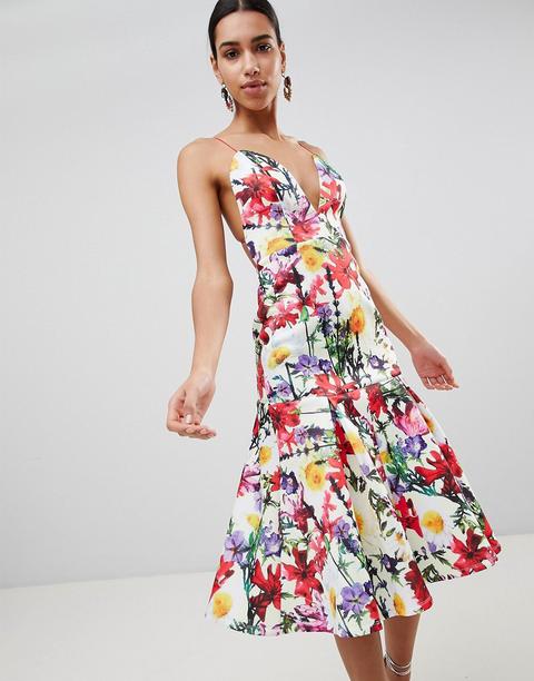 Asos Premium Floral Drop Waist Scuba Prom Dress