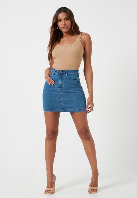 Blue Stonewash Superstretch Denim Mini Skirt, Stone