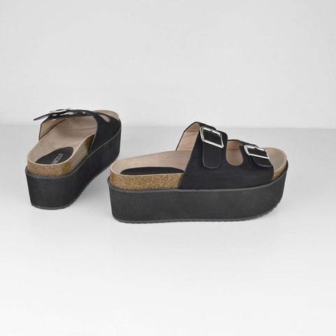 Ariane - Black Flatform Sliders