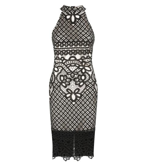 Parisian Black Crochet Bodycon Midi Dress