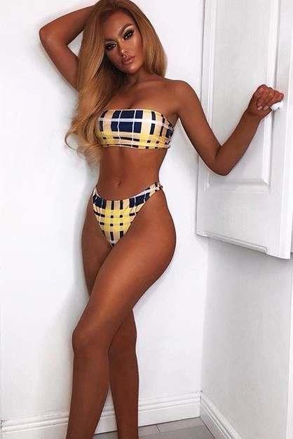 Yellow Tops - Charlotte Crosby Navy Check Print Bikini Top