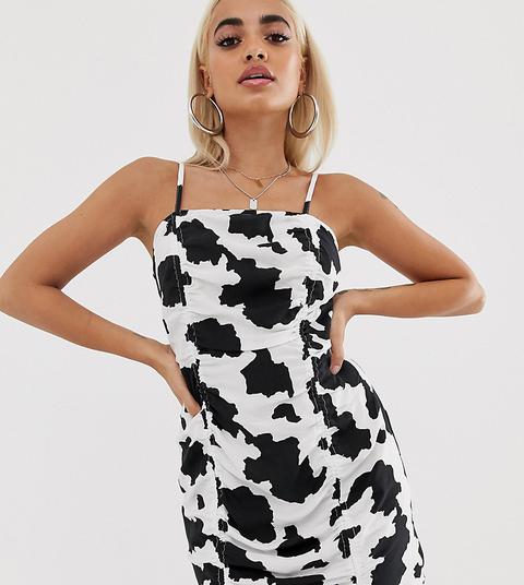 Minivestido Veraniego Fruncido Con Estampado De Vaca De Asos Design Petite-multicolor