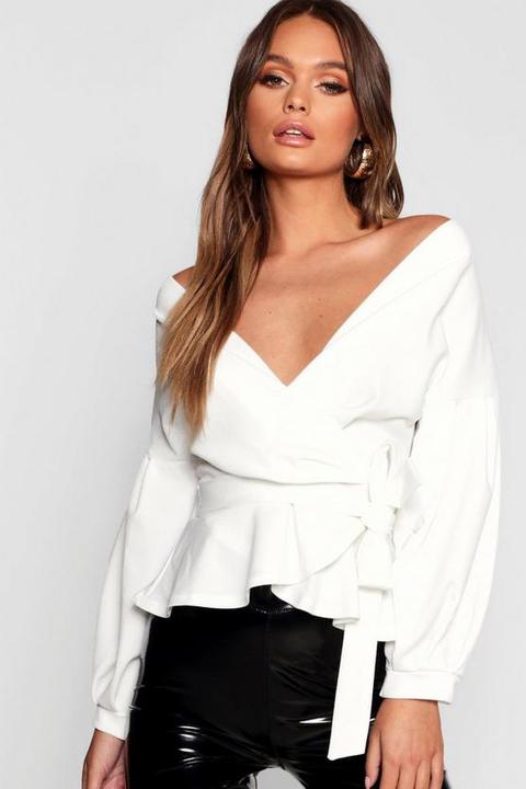 Womens Bell Sleeve Wrap Over Top - White - 14, White