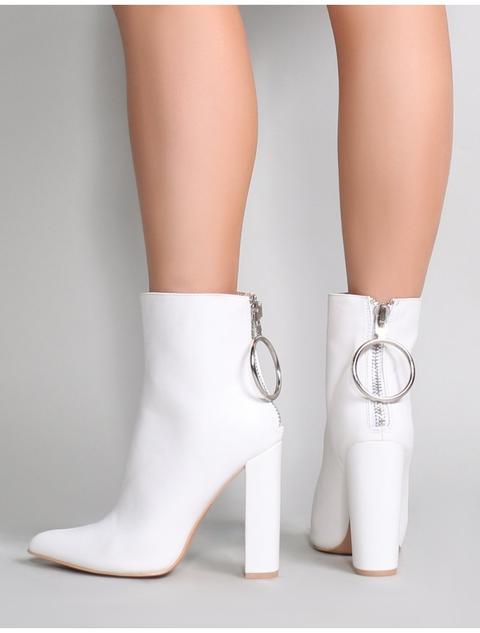 Fleek Metal Ring Ankle Boots In White