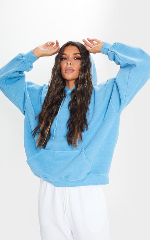 Petrol Blue Washed Oversized Hoodie