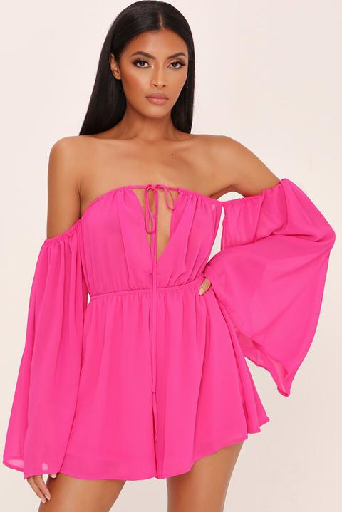 Pink Sheer Mesh Bardot Playsuit