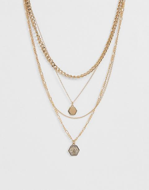 Missguided Mutli Layered Hexagon Pendant Necklace