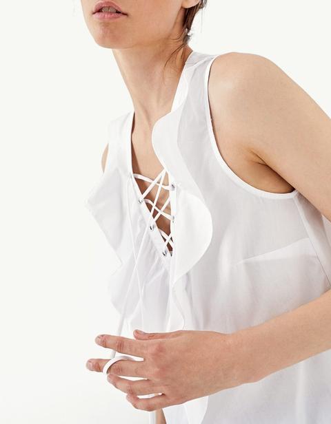 Camicia Popeline Lace-up Bianco