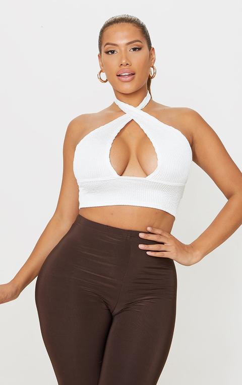 Shape Cream Crinkle Cross Over Crop Top