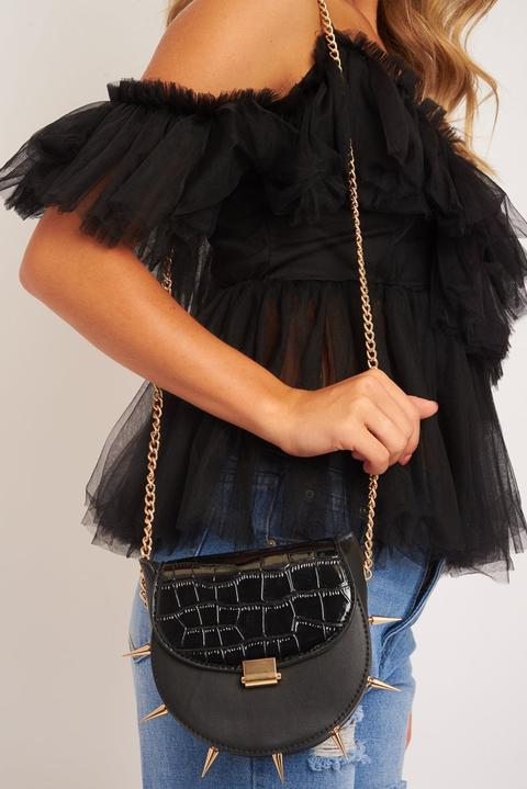 Black Gold Spike Studded Chain Strap Bag - Ward