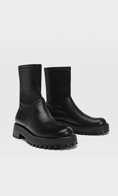 Stradivarius Bottines Stretch À Semelle Crantée Femme Noir 40