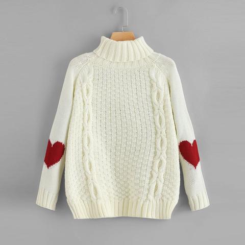 Maglione Stampato Di Cuore Con Colletto Alto