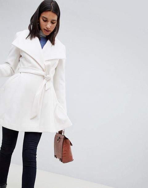 Asos Design Waterfall Collar Coat With Tie Belt